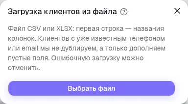 Окно загрузки клиентов из файла
